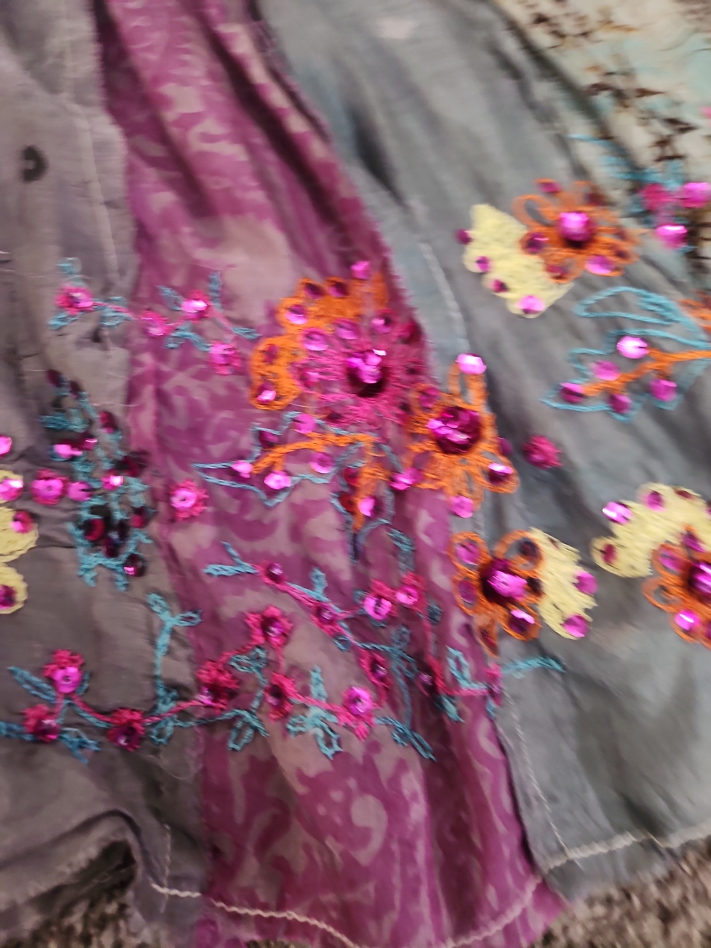 Chan Luu Multicolor Embroidered Tiered Skirt with Floral Accents - Picture 2 of 5